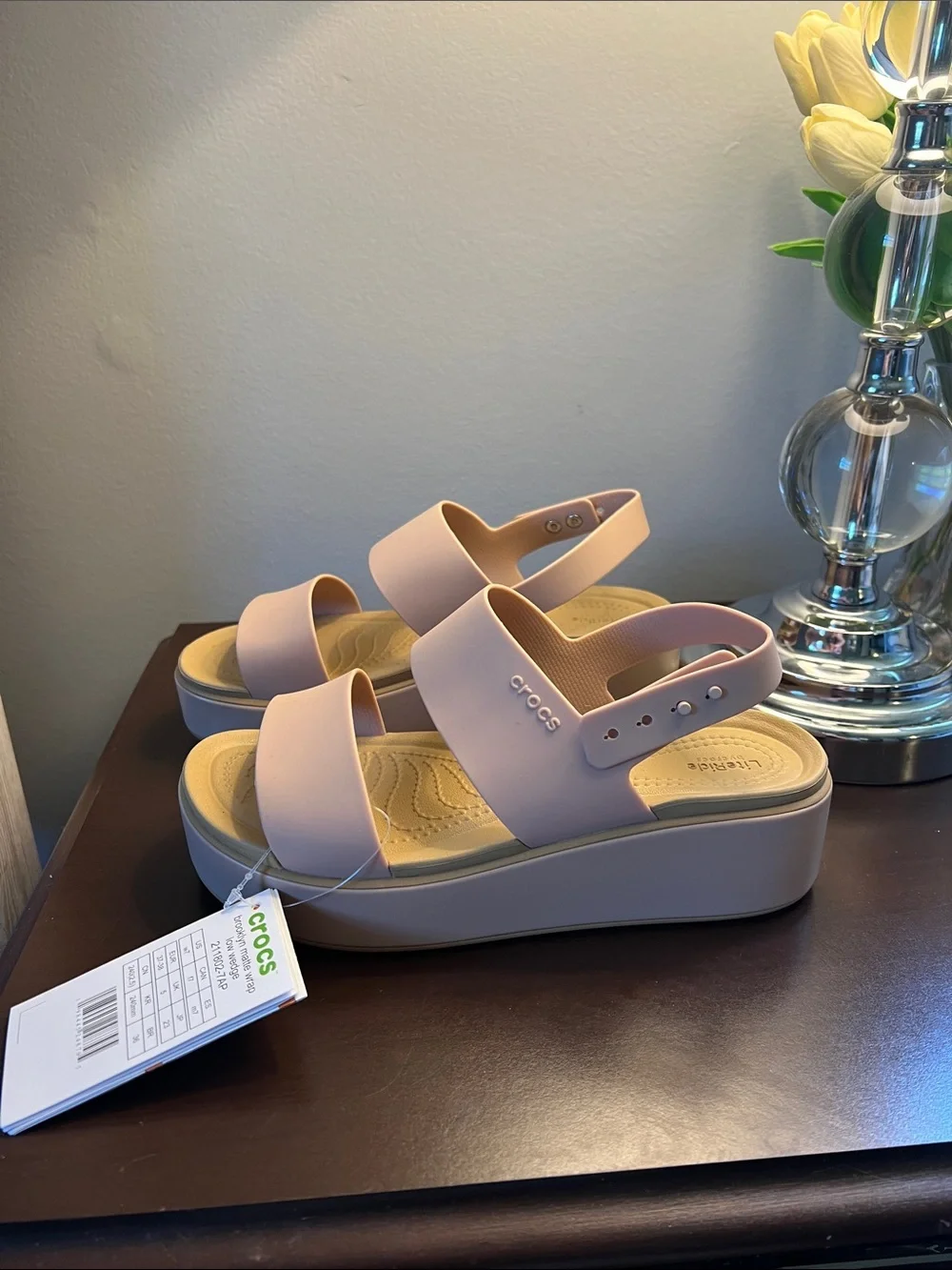 CROCS Women’s Brooklyn Sandal in Pale Pink Caramel/Tan